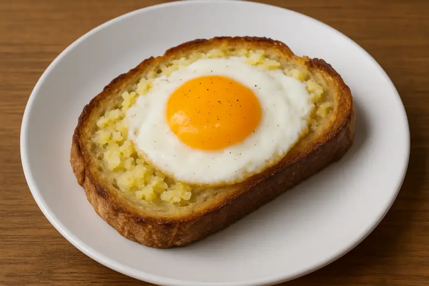 Brot mit Knoblauch und Spiegelei