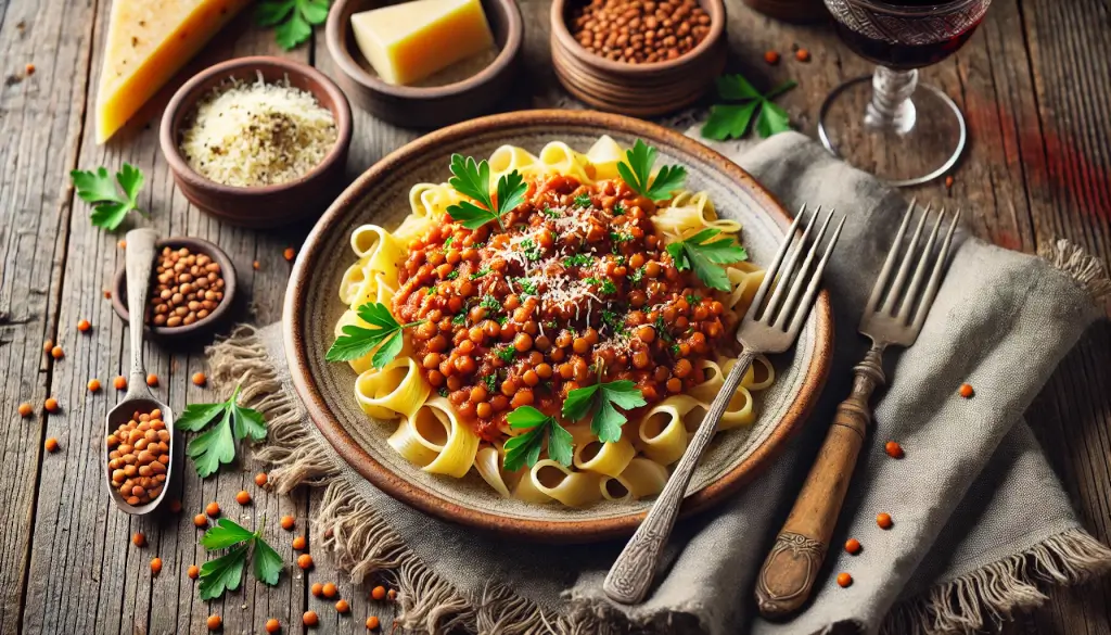 Nudeln mit Linsen-Bolognese