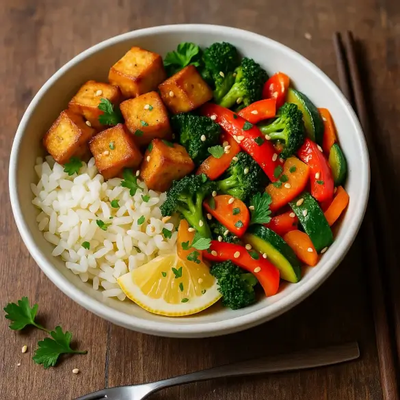 Reis mit Tofu und Pfannengemüse
